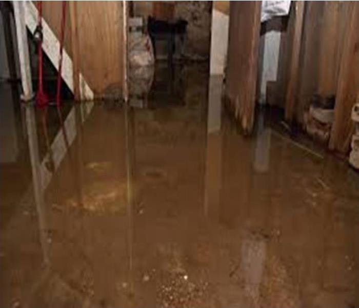 Standing water in a flooded basement.